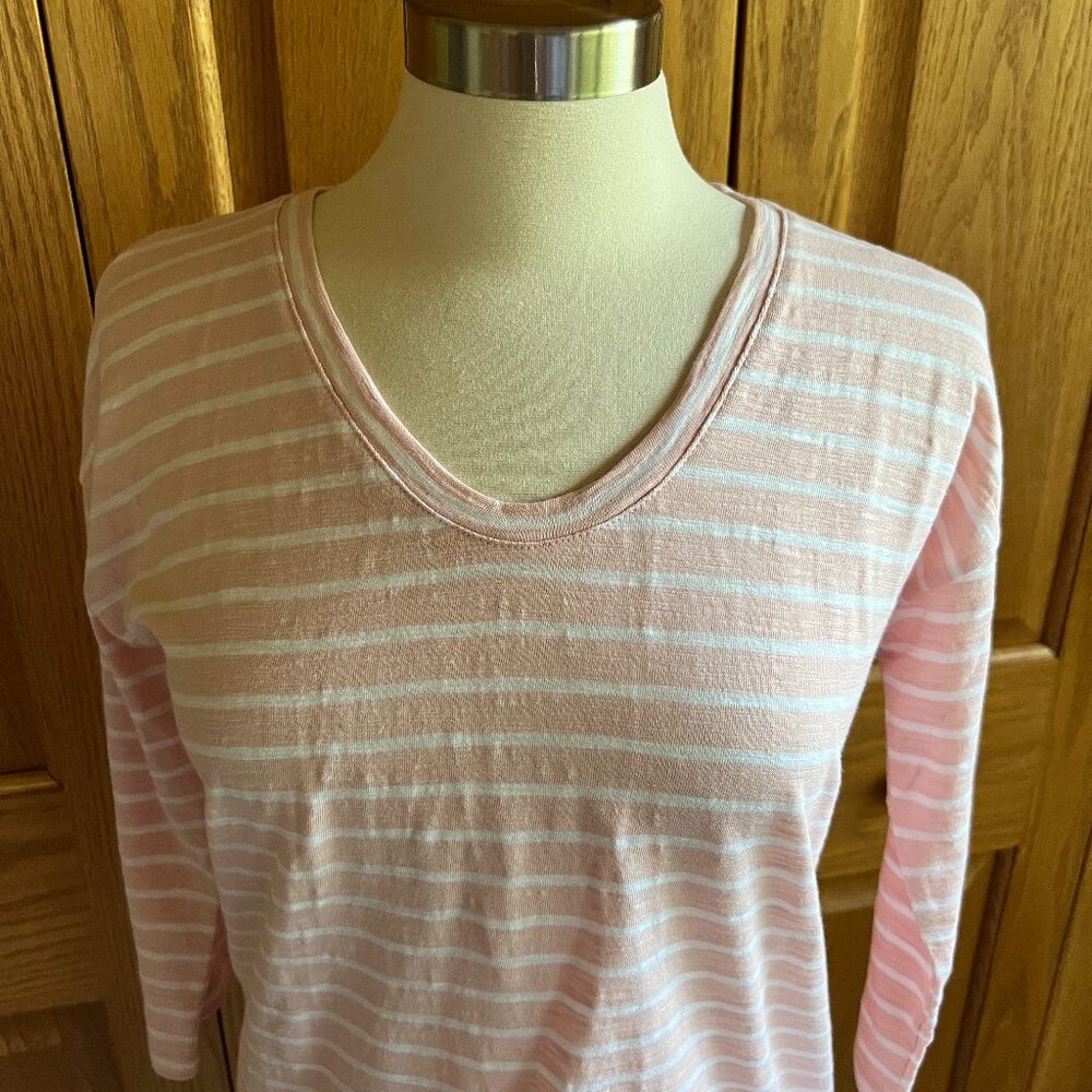 TALBOTS -  Driftwood Stripe Button Cuff Tee -- NEW with Tag